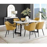FurnitureboxUK Carson White Marble Effect Dining Table & 6 Calla Black Leg Chairs in Mustard