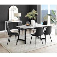 FurnitureboxUK Carson White Marble Effect Dining Table & 6 Corona Black Leg Chairs