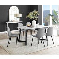 FurnitureboxUK Carson White Marble Effect Dining Table & 6 Corona Black Leg Chairs in Grey