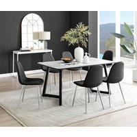 FurnitureboxUK Carson White Marble Effect Dining Table & 6 Corona Silver Chairs in Black