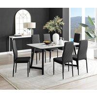 FurnitureboxUK Carson White Marble Effect Dining Table & 6 Milan Black Leg Chairs
