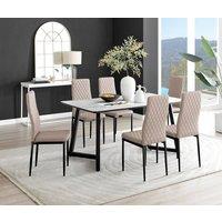 FurnitureboxUK Carson White Marble Effect Dining Table & 6 Milan Black Leg Chairs in Beige