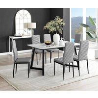 FurnitureboxUK Carson White Marble Effect Dining Table & 6 Milan Black Leg Chairs in Grey