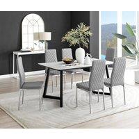 FurnitureboxUK Carson White Marble Effect Dining Table & 6 Milan Chrome Leg Chairs in Grey