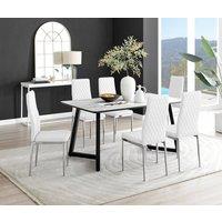FurnitureboxUK Carson White Marble Effect Dining Table & 6 Milan Chrome Leg Chairs