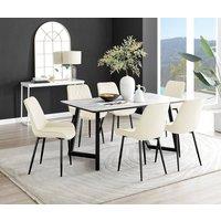 FurnitureboxUK Carson White Marble Effect Dining Table & 6 Pesaro Black Leg Chairs in Cream
