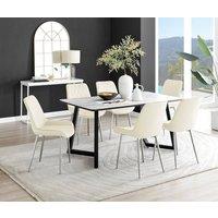 FurnitureboxUK Carson White Marble Effect Dining Table & 6 Pesaro Silver Chairs in Cream