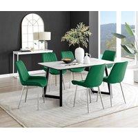 FurnitureboxUK Carson White Marble Effect Dining Table & 6 Pesaro Silver Chairs in Green