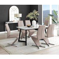 FurnitureboxUK Carson White Marble Effect Dining Table & 6 Willow Chairs in Beige