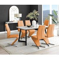 FurnitureboxUK Carson White Marble Effect Dining Table & 6 Willow Chairs in Mustard
