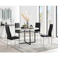FurnitureboxUK Adley Grey Concrete Effect Round Dining Table & 4 Velvet Milan Chairs in Black