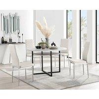 FurnitureboxUK Adley Grey Concrete Effect Round Dining Table & 4 Velvet Milan Chairs in Cream