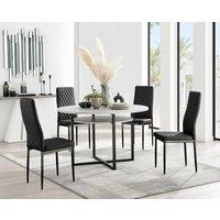 FurnitureboxUK Adley Grey Concrete Effect And Black Round Dining Table with Shelf and 4 Velvet Milan Dining Chairs