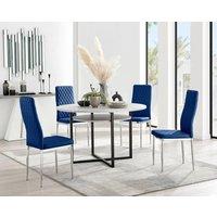 FurnitureboxUK Adley Grey Concrete Effect Round Dining Table & 4 Velvet Milan Chairs in Navy