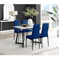 FurnitureboxUK Carson White Marble Effect Dining Table & 4 Velvet Milan Black Leg Chairs in Navy