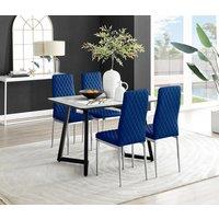 FurnitureboxUK Carson White Marble Effect Dining Table & 4 Velvet Milan Chairs in Navy