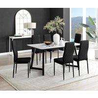 FurnitureboxUK Carson White Marble Effect Dining Table & 6 Velvet Milan Black Leg Chairs