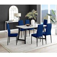 FurnitureboxUK Carson White Marble Effect Dining Table & 6 Velvet Milan Black Leg Chairs in Navy