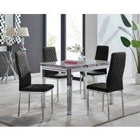 FurnitureboxUK Enna White Glass Extending 4-6 Seater Dining Table and 4 Milan Soft Velvet Chairs in Black