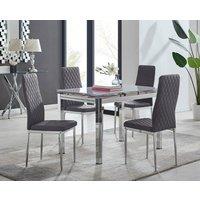 FurnitureboxUK Enna White Glass Extending 4-6 Seater Dining Table and 4 Milan Soft Velvet Chairs in Grey