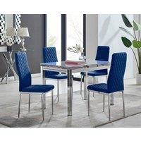 FurnitureboxUK Enna White Glass Extending 4-6 Seater Dining Table and 4 Milan Soft Velvet Chairs in Navy