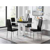 FurnitureboxUK Giovani 4 Grey Dining Table & 4 Velvet Milan Chairs in Black