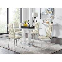 FurnitureboxUK Giovani 4 Grey Dining Table & 4 Velvet Milan Chairs in Cream