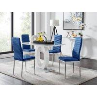 FurnitureboxUK Giovani 4 Grey Dining Table & 4 Velvet Milan Chairs in Navy