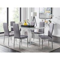 FurnitureboxUK Giovani 6-Seater Grey Glass Dining Table and 6 Milan Soft Velvet Dining Chairs