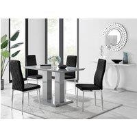 FurnitureboxUK Imperia Grey High Gloss 4 Seater Dining Table with Structural 2 Plinth Column Legs 4 Soft Velvet Silver Leg Milan Chairs in Black