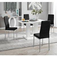 FurnitureboxUK Imperia 4 Seater Modern White High Gloss Rectangular Dining Table And 4 Milan Velvet Chairs in Black