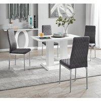 FurnitureboxUK Imperia 4 Seater Modern White High Gloss Rectangular Dining Table And 4 Milan Velvet Chairs in Grey