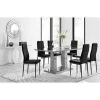 FurnitureboxUK Imperia 6 Grey Dining Table and 6 Velvet Milan Black Leg Chairs