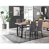 FurnitureboxUK Kylo Brown Wood Effect Dining Table With Black 'U' Legs & 4 Milan Velvet Chairs in Grey