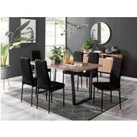 FurnitureboxUK Kylo Large Brown Wood Effect Dining Table & 6 Velvet Milan Black Leg Chairs