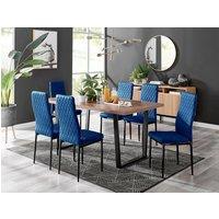 FurnitureboxUK Kylo Large Brown Wood Effect Dining Table & 6 Velvet Milan Black Leg Chairs in Navy