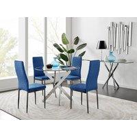 FurnitureboxUK Novara 100cm Round Dining Table and 4 Velvet Milan Black Leg Chairs in Navy