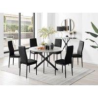 FurnitureboxUK Novara Grey Concrete Effect Black Leg 120cm Round Dining Table & 6 Velvet Milan Black Leg Chairs