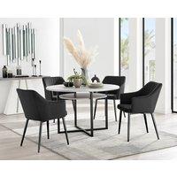 FurnitureboxUK Adley Grey Concrete Effect Round Dining Table & 4 Calla Black Leg Velvet Chairs