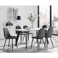 FurnitureboxUK Andria White Marble Effect & Black Leg 6 Seater Dining Table and 6 Corona Faux Leather Chairs