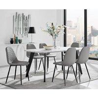 FurnitureboxUK Andria White Marble Effect & Black Leg 6 Seater Dining Table and 6 Corona Faux Leather Chairs in Grey
