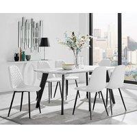 FurnitureboxUK Andria White Marble Effect & Black Leg 6 Seater Dining Table and 6 Corona Faux Leather Chairs