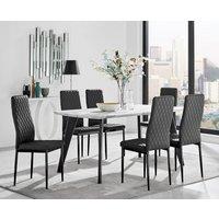 FurnitureboxUK Andria White Marble Effect & Black Leg 6 Seater Dining Table and 6 Milan Faux Leather Chairs