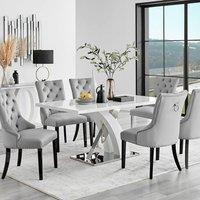 FurnitureboxUK Atlanta 6 White Dining Table and 6 Belgravia Black Leg Chairs in Grey