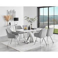 FurnitureboxUK Atlanta 6 White Dining Table and 6 Falun Silver Leg Chairs in Light Grey