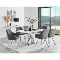 FurnitureboxUK Atlanta 6 White Dining Table and 6 Falun Silver Leg Chairs in Dark Grey