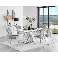 FurnitureboxUK Atlanta 6 White Dining Table and 6 Nora Silver Leg Chairs in Light Grey