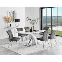 FurnitureboxUK Atlanta 6 White Dining Table and 6 Nora Silver Leg Chairs in Dark Grey