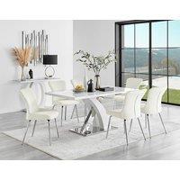 FurnitureboxUK Atlanta 6 White Dining Table and 6 Nora Silver Leg Chairs in Cream