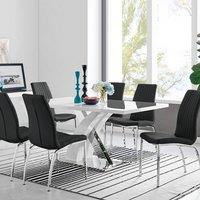 FurnitureboxUK Atlanta Modern Rectangle Chrome Metal High Gloss White Dining Table And 6 Isco Chairs Set in Black